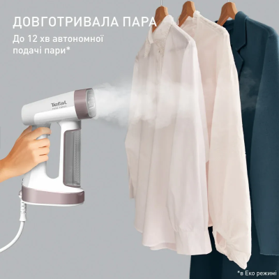 Відпарювач Tefal компактний Pure Force 2в1, 1800Вт, 180мл, постійна пара - 35гр, керам. підошва, білий (DT8720E0)