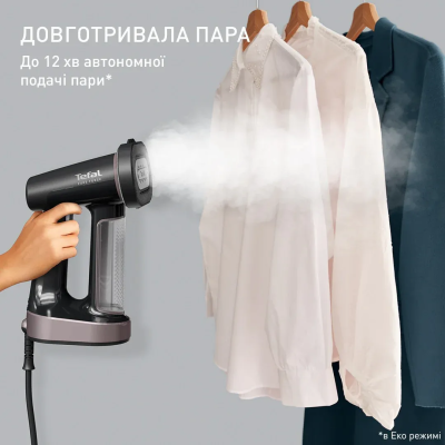 Відпарювач Tefal компактний Pure Force 3в1, 1800Вт, 180мл, постійна пара - 35гр, керам. підошва, чорно-рожевий (DT8765E0)