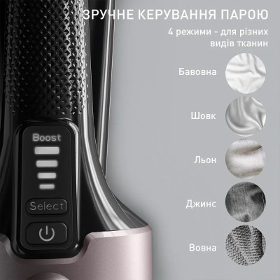 Відпарювач Tefal компактний Pure Force 3в1, 1800Вт, 180мл, постійна пара - 35гр, керам. підошва, чорно-рожевий (DT8765E0)