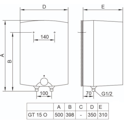 Водонагрівач електр. TIKI компакт GT, 15л, 2кВт, монтаж над мийкою, мех. кер-ння, A, білий, 700188