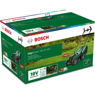 Газонокосарка акумуляторна Bosch CityMower 18V-32-300 18В акб 1х4А·год 34см 31л 30-60мм 9.4кг
