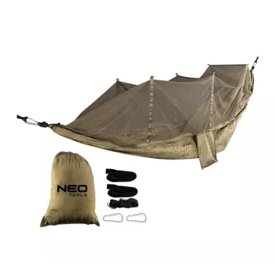 Гамак Neo Tools, з москітною сіткою, матеріал нейлон 210T, 330x140см, до 200кг, шнури, сумка для перенесення, зелений