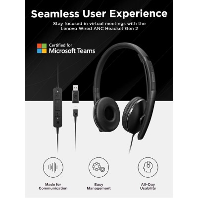 Гарнітура Lenovo Wired ANC Headset Gen 2 (Teams) (4XD1M45627)