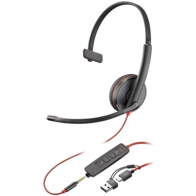 Гарнітура комп'ютерна моно On-ear Poly Blackwire 3215, USB-A, USB-C, 3.5 мм, всеспрямований, чорний (8X227AA)