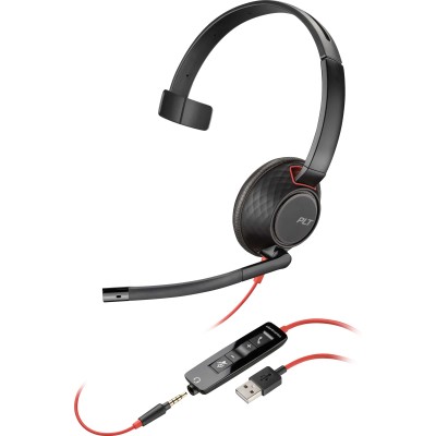 Гарнітура комп'ютерна моно On-ear Poly Blackwire 5210, USB-A, USB-C, 3.5 мм, всеспрямований, чорний (8X230AA)