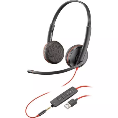 Гарнітура комп'ютерна стерео On-ear Poly Blackwire 3225 HS, USB-A, 3.5 мм, всеспрямований, чорний (80S11AA)