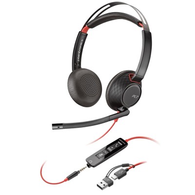 Гарнітура комп'ютерна стерео On-ear Poly Blackwire 5220, USB-A, USB-C, 3.5 мм, всеспрямований, noise canceling, чорний (8X231AA)