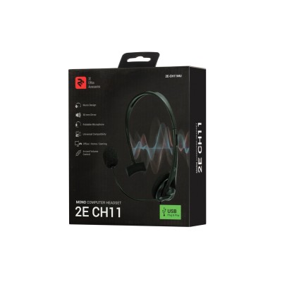 Гарнітура ПК моно On-ear 2E CH11 USB, omni-mic, 2м, чорний (2E-CH11MU)