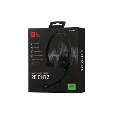 Гарнітура ПК моно On-ear 2E CH12 USB, omni-mic, 2м, чорний (2E-CH12MU)
