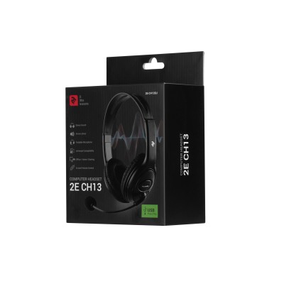 Гарнітура ПК стерео Over-ear 2E CH13 USB, omni-mic, 2м, чорний (2E-CH13SU)