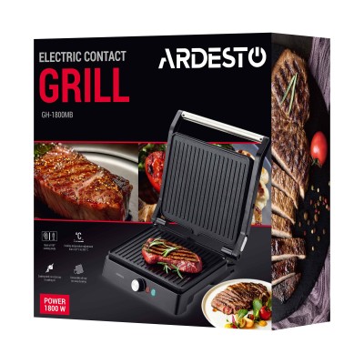 Гриль Ardesto прижимний 1800Вт, розкриття на 180°, чорно-сріблястий (GH-1800MB)
