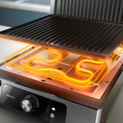 Гриль Philips прижимний Series 5000, 2200Вт, з`ємні пластини, розкриття на 180°, метал (HD6301/90)
