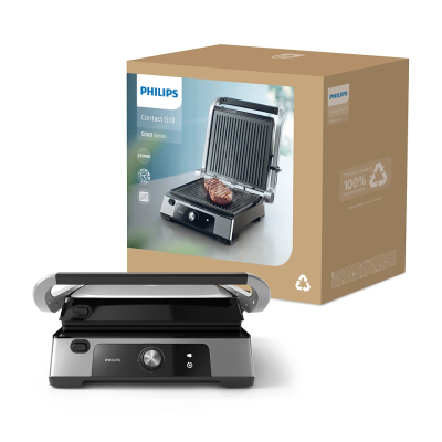 Гриль Philips прижимний Series 5000, 2200Вт, з`ємні пластини, розкриття на 180°, метал (HD6301/90)