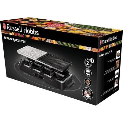 Гриль Russell Hobbs раклетниця Multi Raclette 3in1, 1400Вт, 8 сковорідок, нерж.сталь, чорний (26280-56)