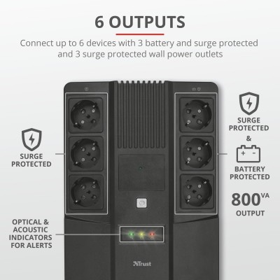 Джерело безперебійного живлення Trust Maxxon 800VA UPS with 6 standard wall power outlets BLACK (23326_TRUST)
