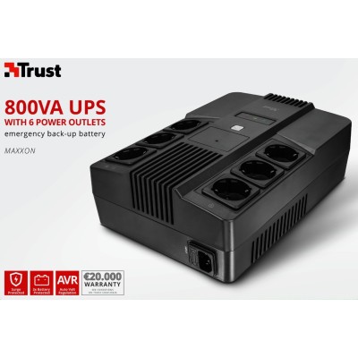 Джерело безперебійного живлення Trust Maxxon 800VA UPS with 6 standard wall power outlets BLACK (23326_TRUST)