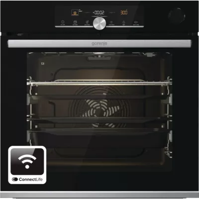 Духова шафа Gorenje електрична, 77л, A+, TouchFree, пара, дисплей, Wi-Fi керування, піроліз, готув. на різн рівнях, нерж (BPSAX6