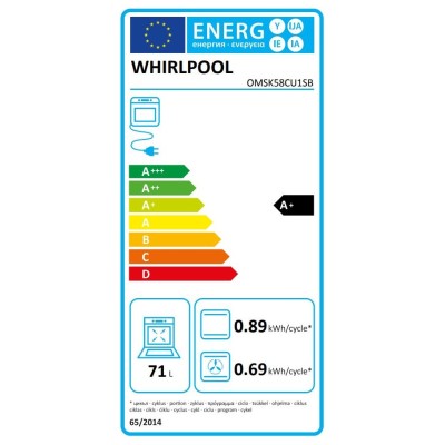 Духова шафа Whirlpool електрична, 71л, A+, дисплей, конвекція, телескопічні напрямні, пара, чорний (OMSK58CU1SB)