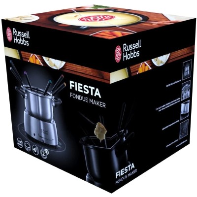 Електричне фондю Russell Hobbs Fiesta, ємність 2л, 1200Вт, 6 виделок в комплекті, нерж. сталь, сірий (22560-56)