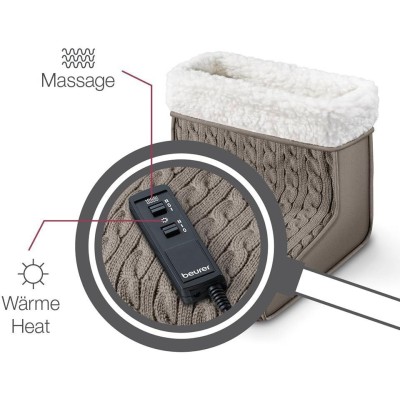 Електрогрілка Beurer для ніг, 32х26х26см, 15Вт, 2 режими, функція масажу, плюш, біло-коричневий (FWM_45)