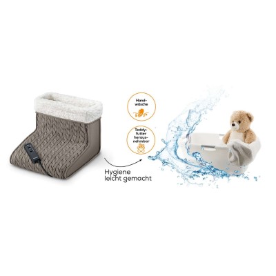 Електрогрілка Beurer для ніг, 32х26х26см, 15Вт, 2 режими, функція масажу, плюш, біло-коричневий (FWM_45)