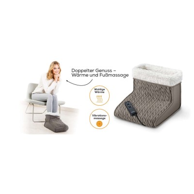 Електрогрілка Beurer для ніг, 32х26х26см, 15Вт, 2 режими, функція масажу, плюш, біло-коричневий (FWM_45)