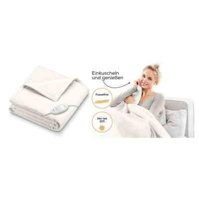 Електроковдра Beurer, від мережі, 180х130см, 100Вт, 6 режимів, фліс, білий (HD_75_WHITE)