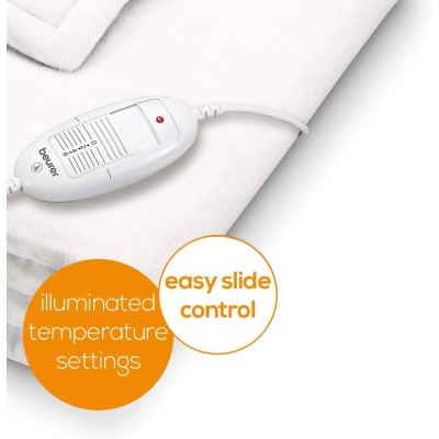 Електроковдра Beurer, від мережі, 180х130см, 100Вт, 6 режимів, фліс, білий (HD_75_WHITE)