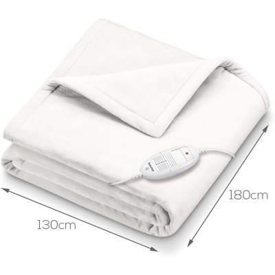 Електроковдра Beurer, від мережі, 180х130см, 100Вт, 6 режимів, фліс, білий (HD_75_WHITE)