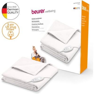 Електроковдра Beurer, від мережі, 180х130см, 100Вт, 6 режимів, фліс, білий (HD_75_WHITE)