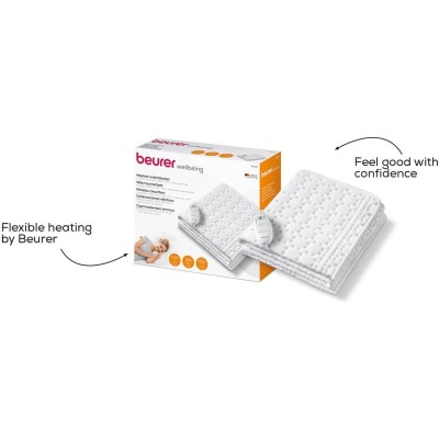 Електропростирадло Beurer, від мережі, 130х75см, 50Вт, 3 режими, бавовна, фліс, білий (UB_30)