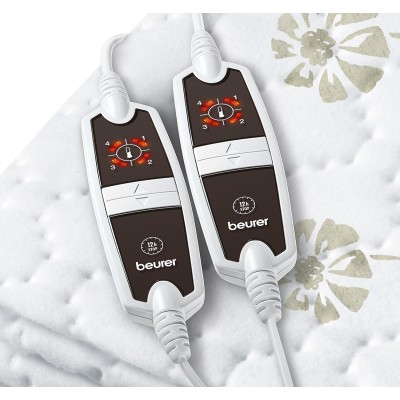 Електропростирадло Beurer, від мережі, 150х160см, 60+60Вт, 4 режими, роздільне налаштування зон обігріву, фліс, білий (UB_68)