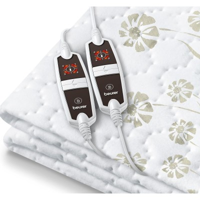 Електропростирадло Beurer, від мережі, 150х160см, 60+60Вт, 4 режими, роздільне налаштування зон обігріву, фліс, білий (UB_68)