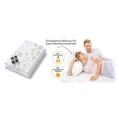 Електропростирадло Beurer, від мережі, 150х160см, 60+60Вт, 4 режими, роздільне налаштування зон обігріву, фліс, білий (UB_68)