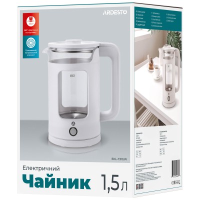 Електрочайник Ardesto 1.5л, скло+пластик, білий (EKL-T31GW)