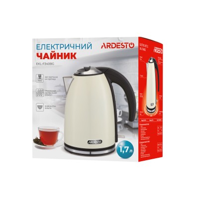 Електрочайник Ardesto 1.7л, Strix, метал, бежевий глянець (EKL-F340BG)