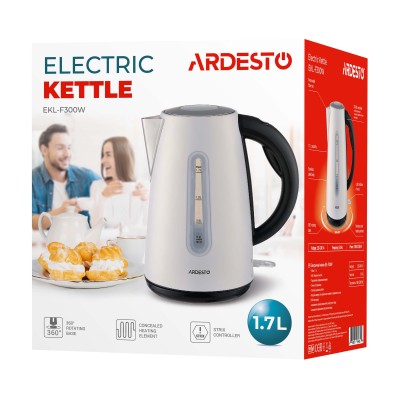 Електрочайник Ardesto 1.7л, Strix, метал, білий (EKL-F300W)