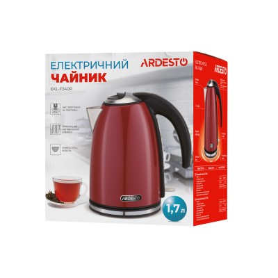 Електрочайник Ardesto 1.7л, Strix, метал, червоний глянець (EKL-F340R)