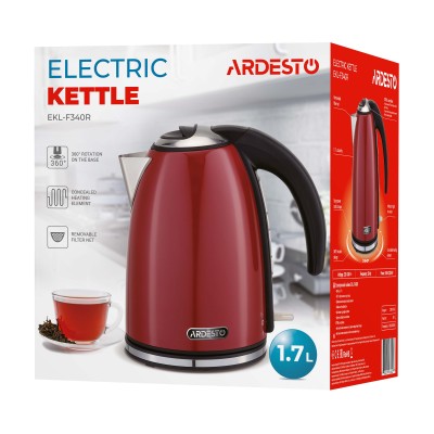 Електрочайник Ardesto 1.7л, Strix, метал, червоний глянець (EKL-F340R)
