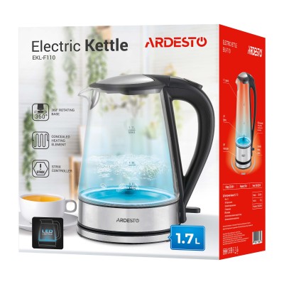 Електрочайник Ardesto 1.7л, Strix, скло, чорний (EKL-F110)