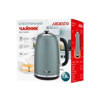 Електрочайник Ardesto Mint Harmony 1.8л, Strix, метал, м'ятний матовий (EKL-F400G)