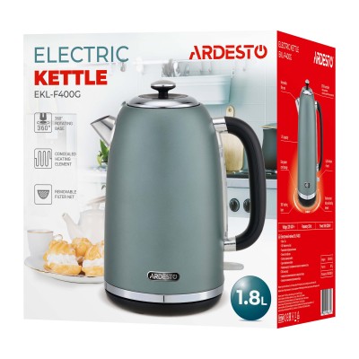 Електрочайник Ardesto Mint Harmony 1.8л, Strix, метал, м'ятний матовий (EKL-F400G)