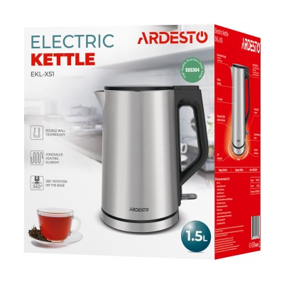 Електрочайник Ardesto Steel Collection 1.5л, подвійні стінки, сріблястий (EKL-X51) Електрочайник Ardesto Steel Collection 1.5л, подвійні стінки, сріблястий (EKL-X51)