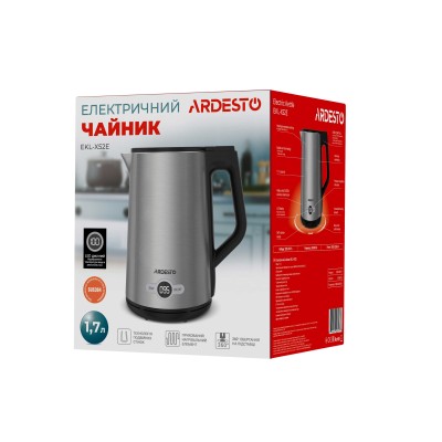 Електрочайник Ardesto Steel Collection 1.7л, Strix, LED дисплей, подвійні стінки, сріблястий (EKL-X52E)