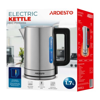 Електрочайник Ardesto Steel Collection 1.7л, Strix, метал, сріблястий (EKL-FD700SS)