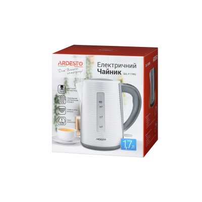Електрочайник Ardesto White stripes 1.7л, Strix, пластик, біло-сірий (EKL-F17WG)