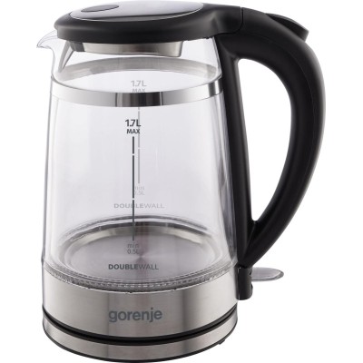 Електрочайник Gorenje 1.7л, 2,200 Вт, strix контроль, скло, чорний (K17GDW)