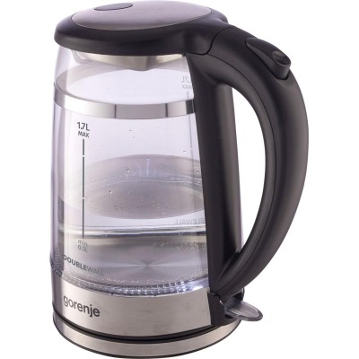 Електрочайник Gorenje 1.7л, 2,200 Вт, strix контроль, скло, чорний (K17GDW)