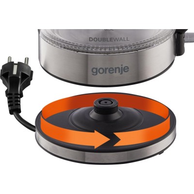 Електрочайник Gorenje 1.7л, 2,200 Вт, strix контроль, скло, чорний (K17GDW)