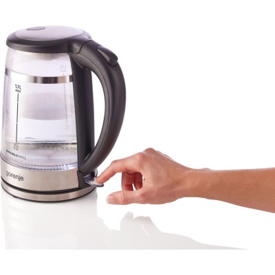 Електрочайник Gorenje 1.7л, 2,200 Вт, strix контроль, скло, чорний (K17GDW)